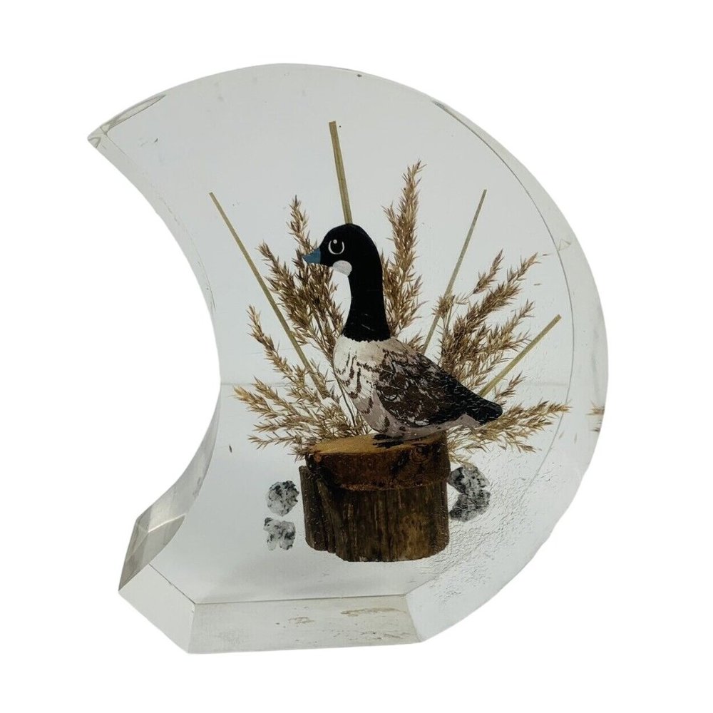 Rico Crescent Moon Lucite Duck Paperweight Figurine Wildlife Outdoor Cabin Gift